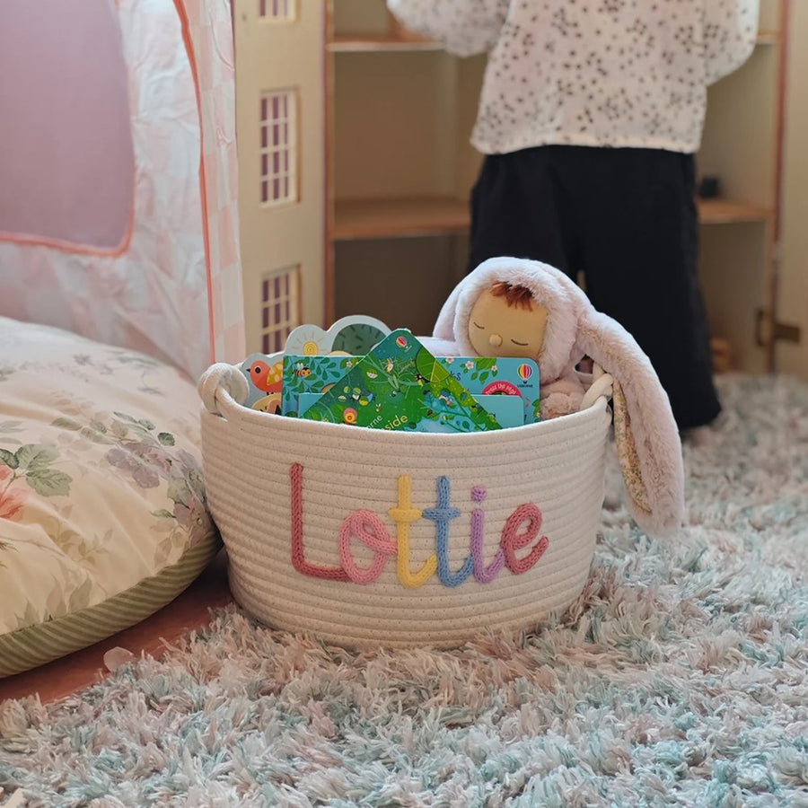 Multicolor Personalized Knitted Basket with a personalized name